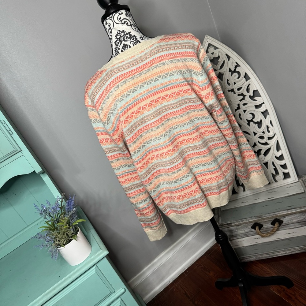 Croft & Barrow Pastel Aztec Button Front Cardigan Size XL Boho Business Casual - Picture 7 of 12